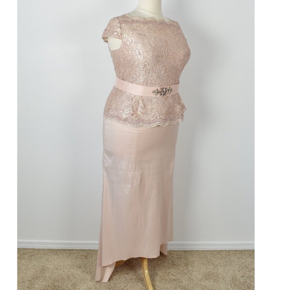 Ignite Evenings Cap Sleeve Sequin Lace Mock Two Piece Dress - 18 - Picture 4 of 9